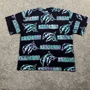 Rum Reggae Shirt Size Large Dolphin All Over Print‎ Tye Dye Nature Ocean Y2K